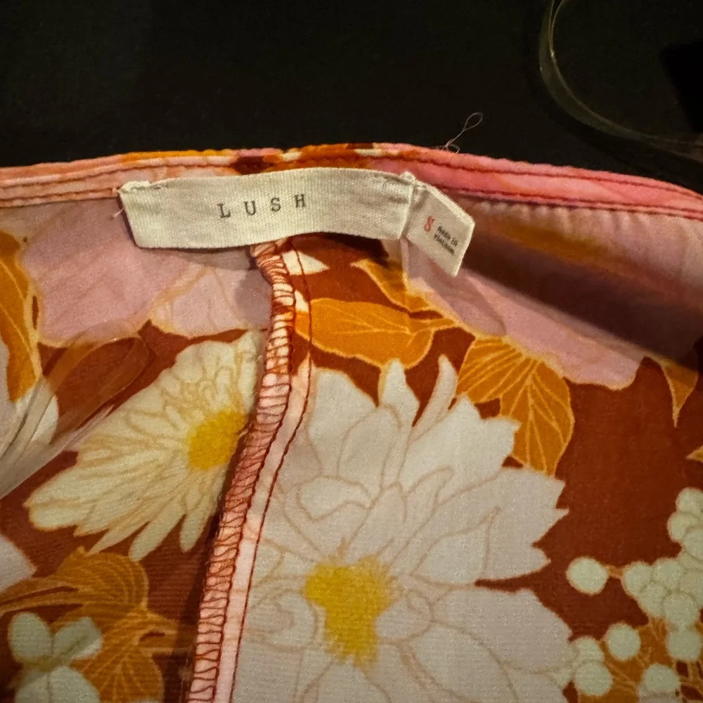 Lush Floral Tie Front Long Sleeve Crop Top Small Boho Retro - Picture 6 of 6